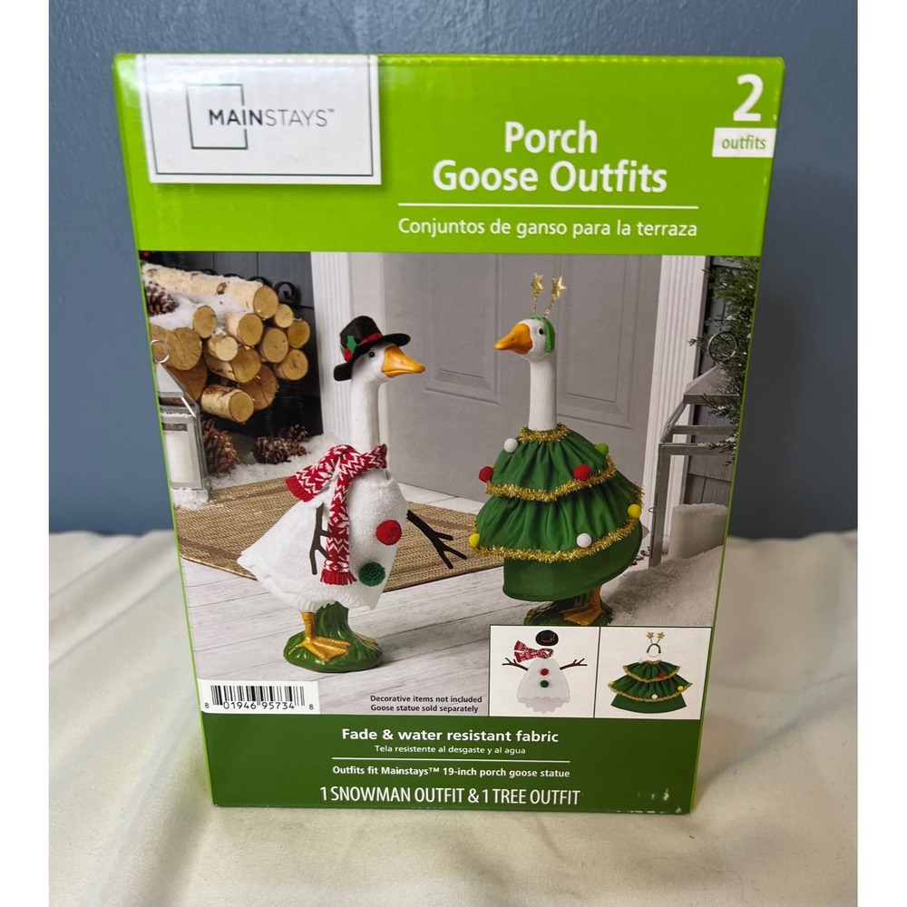 Mainstays Porch Goose Outfits Snowman & Tree 2-Piece Set Winter Holiday